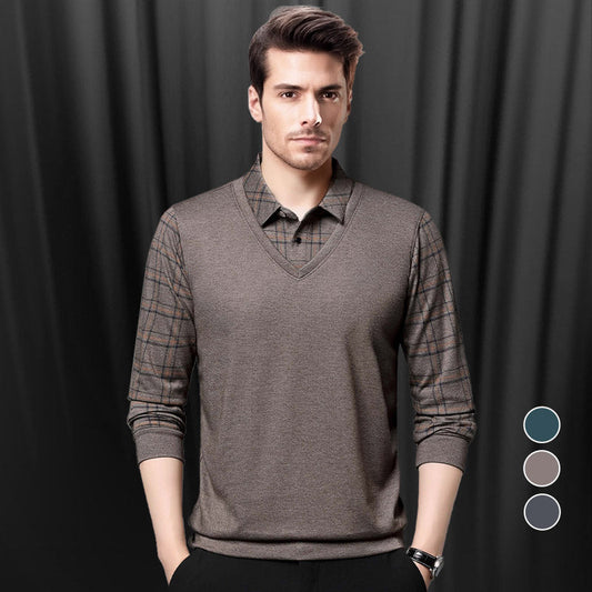 💖Limited Sale 48% OFF💖Men's Faux Two-Piece Long Sleeve Top