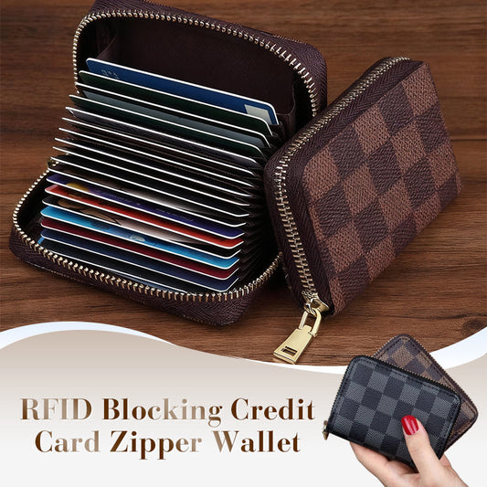 RFID Blocking Credit Card Zipper Wallet