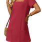 💕Last Day Promotion 64% OFF👗Women's Casual Square Neck Pocket Short Sleeve Dress with Pockets