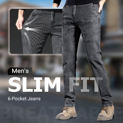 🔥50% OFF👖Men’s Slim Fit 6-Pocket Jeans+Belt