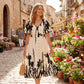🎁New arrival 50% OFF💥Soft Botanical Print V-Neck Midi Dress – Elegant, Lightweight & All-Match