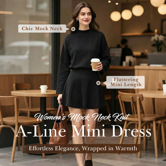 💖New Arrival 50% OFF💖—Women's Mock Neck Knit A-Line Mini Dress
