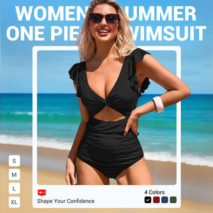 👙 68% OFF NOW! 💃 Sexy Ruffled One-Piece Swimsuit – Ruffle Detail, Tummy Control & Vibrant Colors 🌊