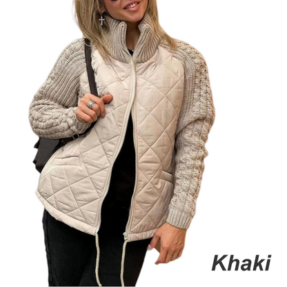 Women Chaqueta Patchwork Puffy de punto