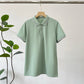 Solid Color & Contrast Panel Short Sleeve Turn-down Collar Shirt