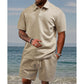 💜LAST DAY PROMOTION - 50%OFF💜Men’s Diamond Pattern Turn-Down Collar Short Sleeve Top & Drawstring Shorts 2-Piece Set