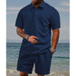 💜LAST DAY PROMOTION - 50%OFF💜Men’s Diamond Pattern Turn-Down Collar Short Sleeve Top & Drawstring Shorts 2-Piece Set
