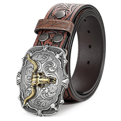 Men's Retro Bull Head Embossed Leather Belt