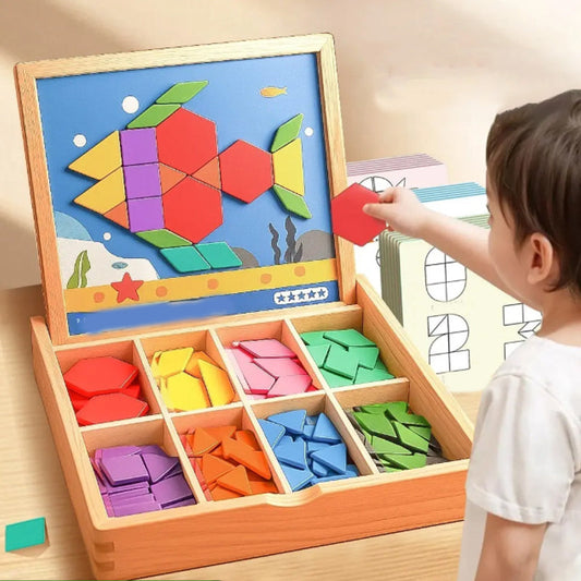 Wooden Magnetic Pattern Block Puzzle Set