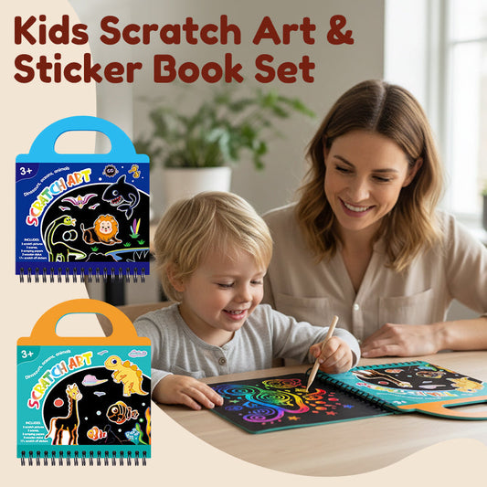 Kids Scratch Art & Sticker Book Set