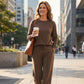 Women's Long Sleeve Top & Wide-Leg Pants 2-Piece Set