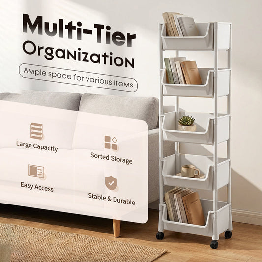 ⏳Limited-time 50% off⏰Multi-Tier Rolling Storage Cart for Narrow Spaces – Space-Saving Design, Smooth Rolling Wheels, Easy Assembly & Sturdy 🗄️