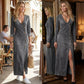 🐋New arrival 60% OFF!🥰Women's Long Sleeve V-Neck Maxi Dress – Soft Fabric, Bodycon Fit & Elegant High Slit👗