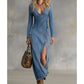 🐋New arrival 60% OFF!🥰Women's Long Sleeve V-Neck Maxi Dress – Soft Fabric, Bodycon Fit & Elegant High Slit👗
