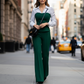 🎁New arrival 50% OFF💥Women's Elegant Striped V-Neck Blouse & Wide-Leg Trouser Set