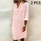 Women's Ruffle V-Neck Linen Shirt Dress