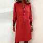 Women's Ruffle V-Neck Linen Shirt Dress