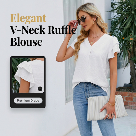 Women's Ruffle Sleeve V-Neck Chiffon Blouse