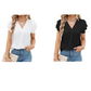 Women's Ruffle Sleeve V-Neck Chiffon Blouse