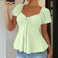 Women's Puff Sleeve Drawstring Ruched Peplum Top