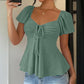 Women's Puff Sleeve Drawstring Ruched Peplum Top