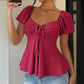 Women's Puff Sleeve Drawstring Ruched Peplum Top