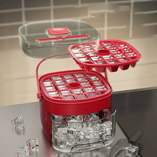 Compact Double Layer Ice Cube Tray with Lid Handle