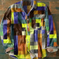 🔥Unisex Simple Rainbow Color Plaid Vintage Printed Lapel Long Sleeve Pocket Shirt - BUY 2 FREE SHIPPING